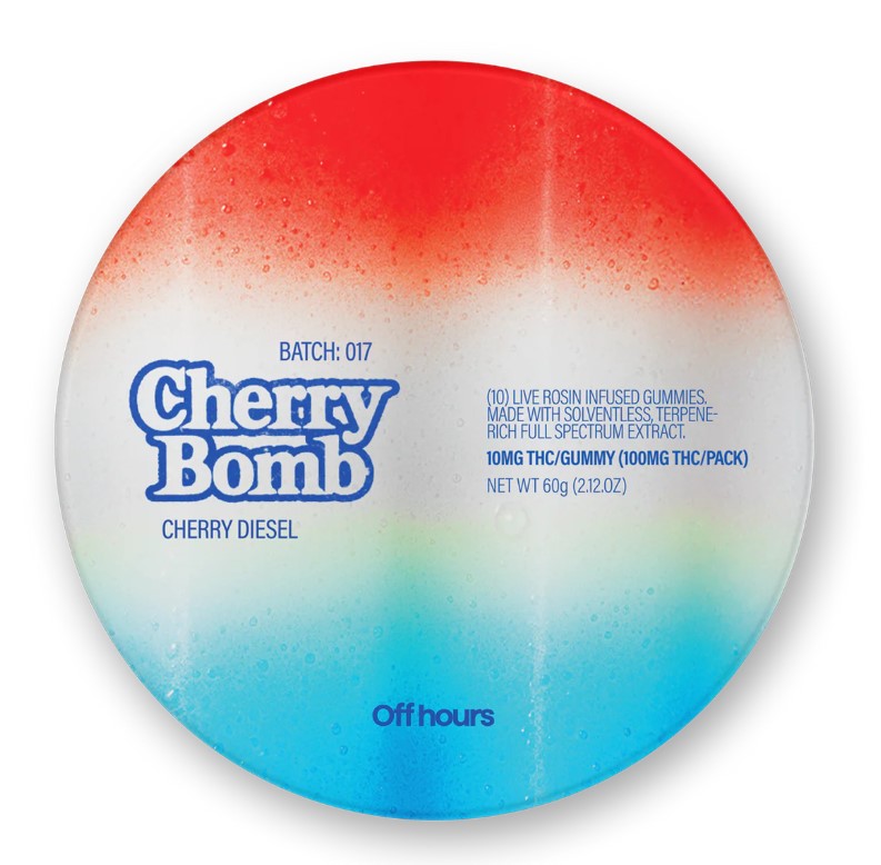 Photograph of product: Off Hours | Live Rosin | Cherry Bomb | 10 pk 100mg