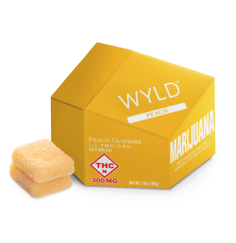 Photograph of product: Peach | 1:1 | TH-oui:CBD | 300mg | Gummy | Wyld