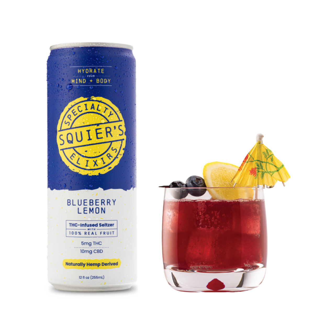 Photograph of Product: Squier's - Blueberry Lemon Seltzer - (5mg THC : 10mg CBD)