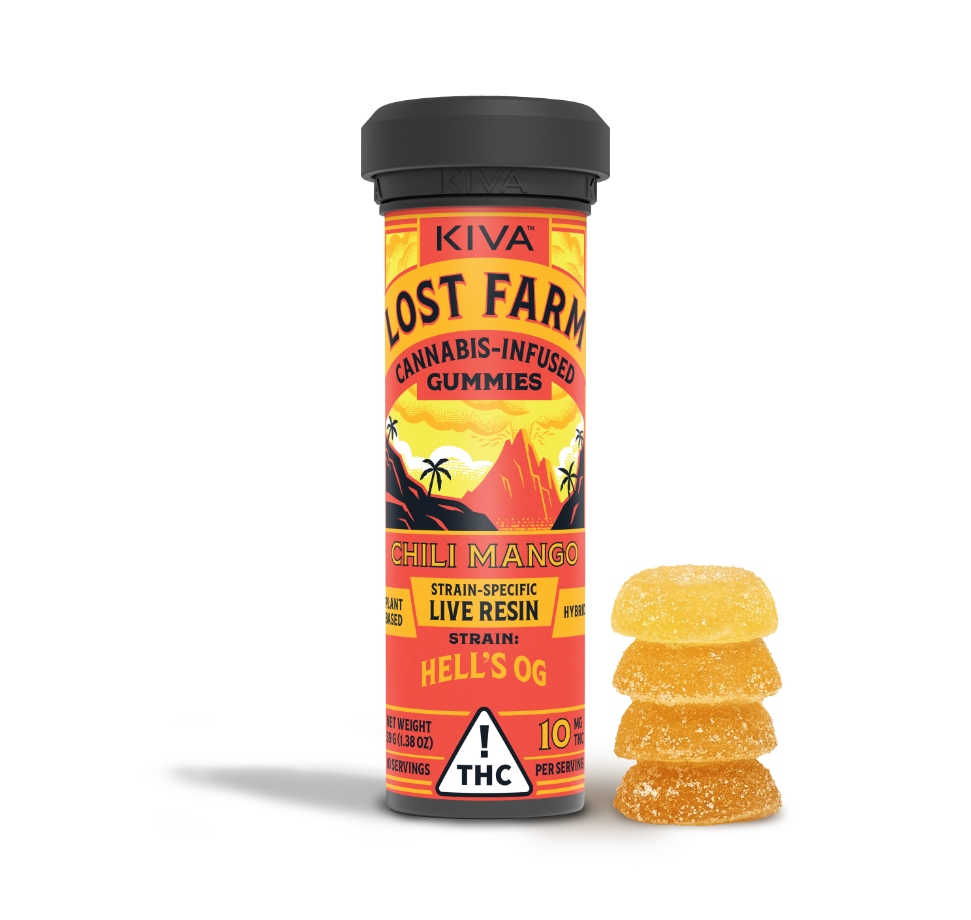 Photograph of product: Lost Farm Live Resin Chili Mango X Hell's OG Gummies 100mg (10-Pack | 10mg Each)