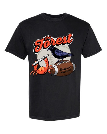 Photograph of product: The Forest Crew Neck T-Shirt - Black (Crab/Raven/Football)