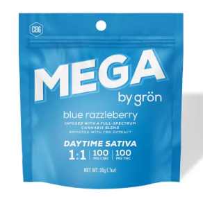 Photograph of product: Blue Razzleberry Mega Pearls | 10pk/100mg [1:1 TH-oui:CBG]