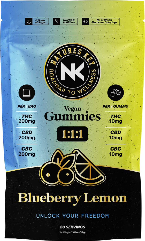 Photograph of product: GUMMIES NK BLUEBERRY LEMON 1:1:1 CBD+CBG 200MG