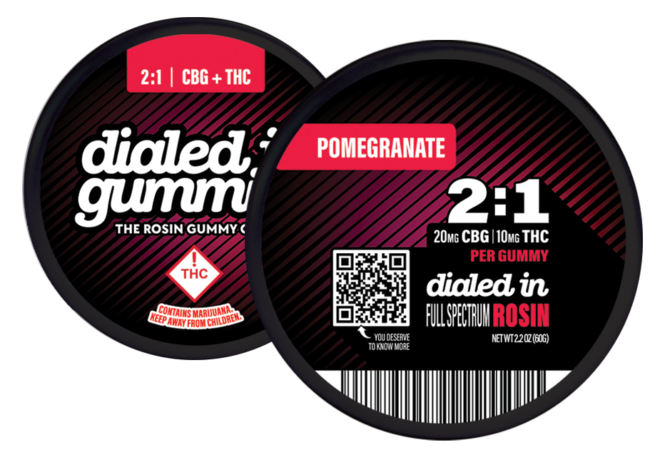 Photograph of product: Dialed In | Rosin Gummies (TH-oui/CBG 2:1) Pomegranate 100mg