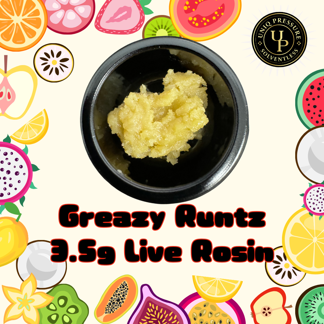 Photograph of product: Concentrate | Rosin | Greazy Runtz | 3.5g | Uniq Pressure