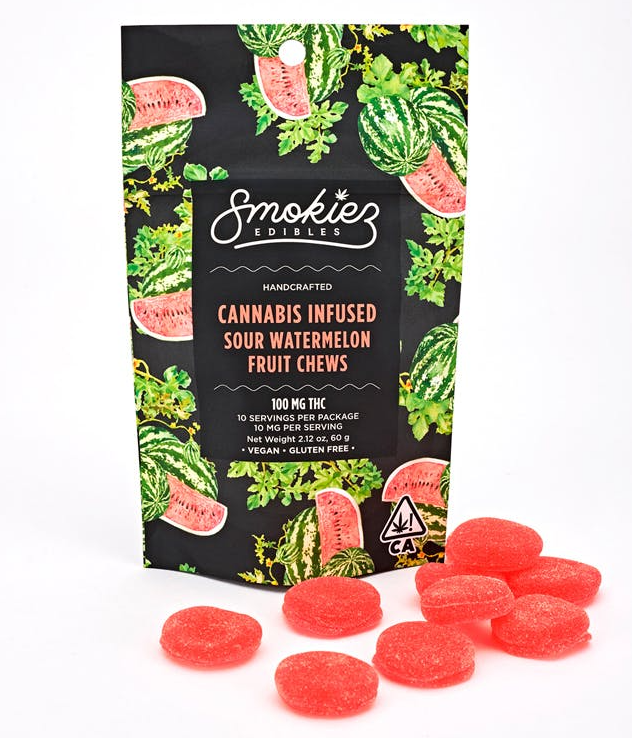 Photograph of product: SOUR WATERMELON FRUIT CHEWS 10 PACK 100MG