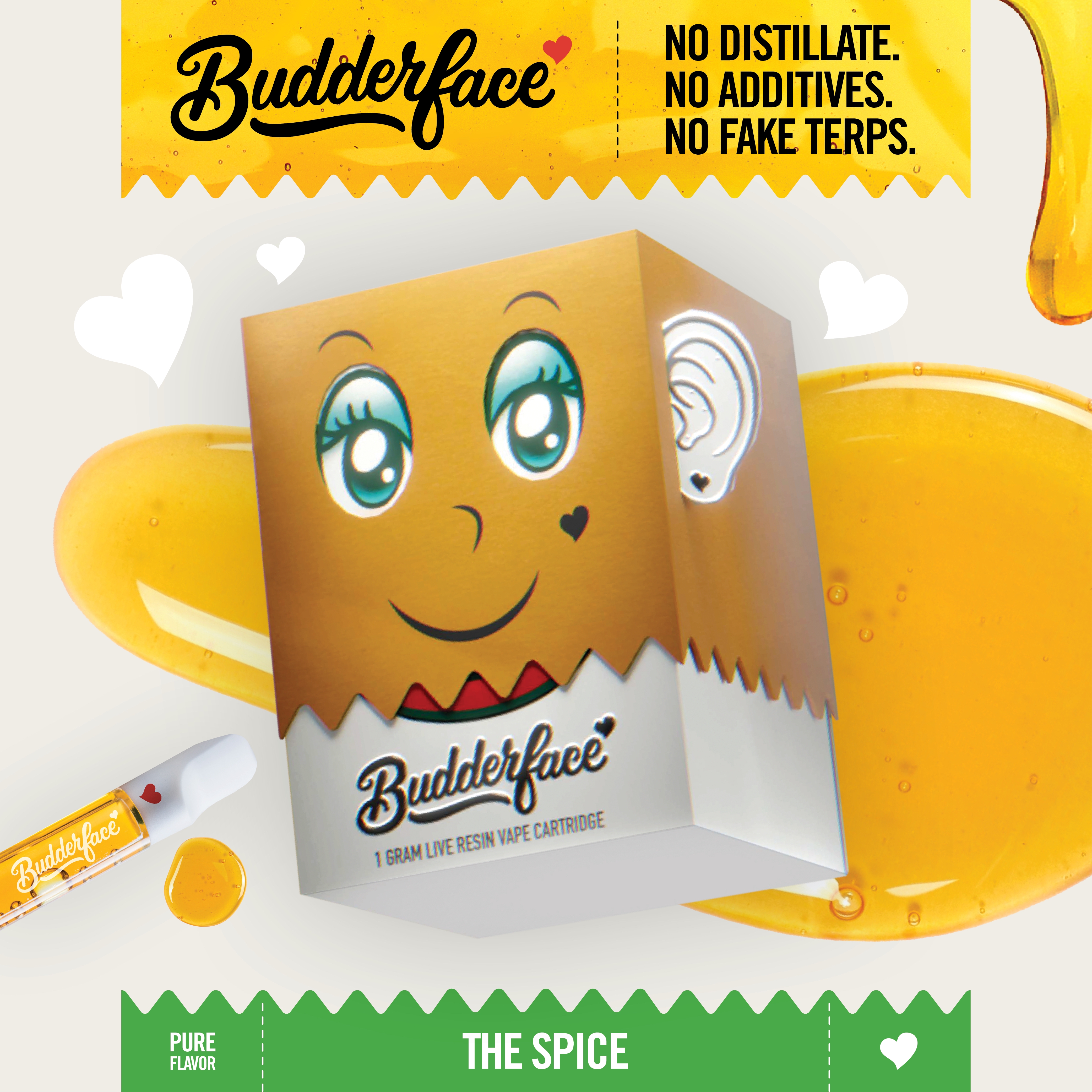Photograph of product: BUDDERFACE | The Spice | 1G | Artisanal Live Resin 510 Vape Cart