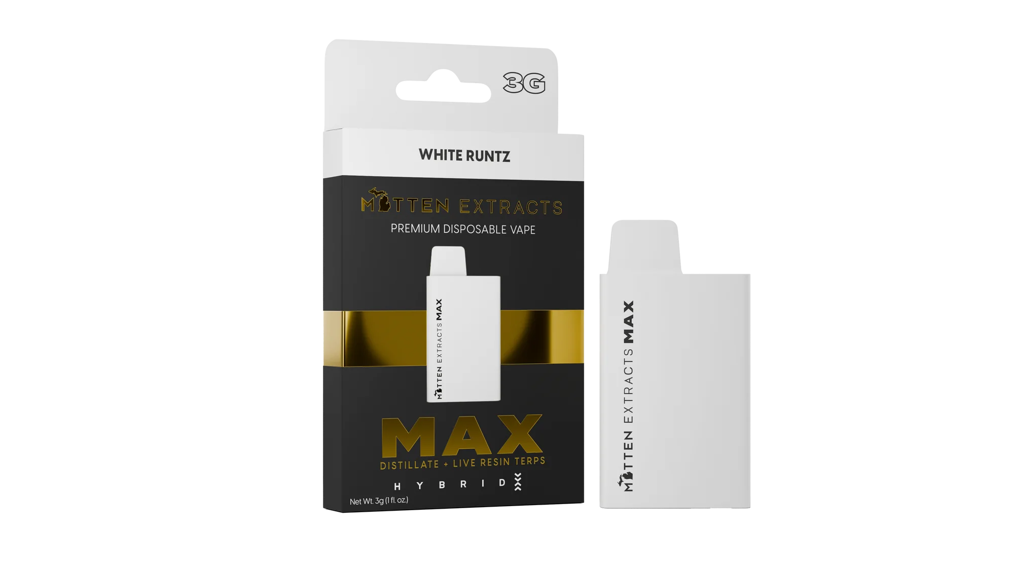 Photograph of product: Mitten Extracts - 3g Disposable Vape - White Runtz Hybrid
