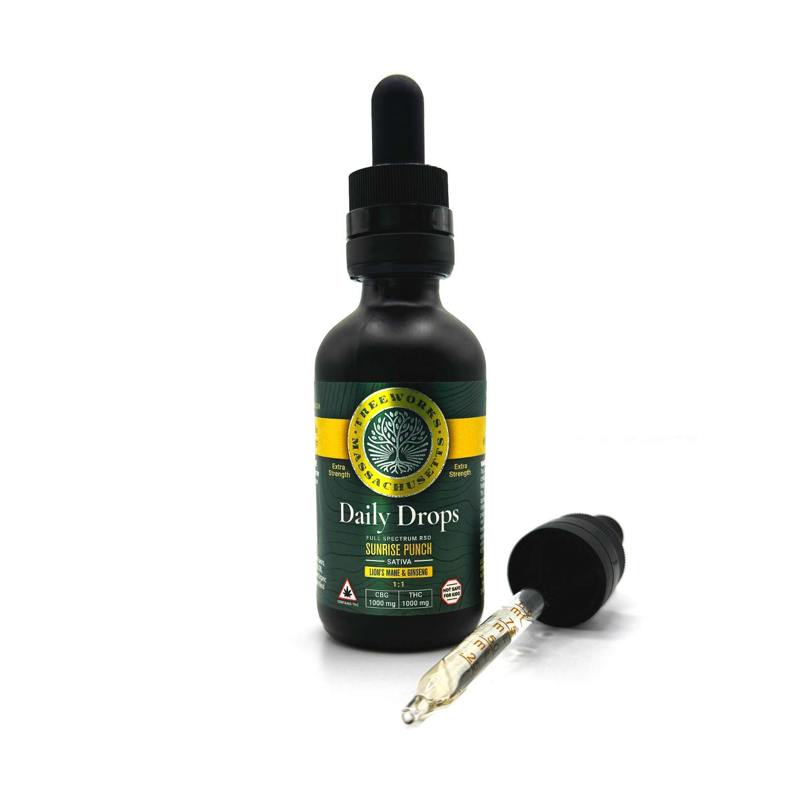 Photograph of product: Daily Drops Extra Strength 1:1 TH-oui:CBG (50mL RSO Tincture)