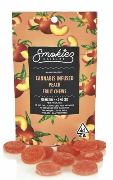 Photograph of product: Peach- 100mg- 10pck- Smokiez