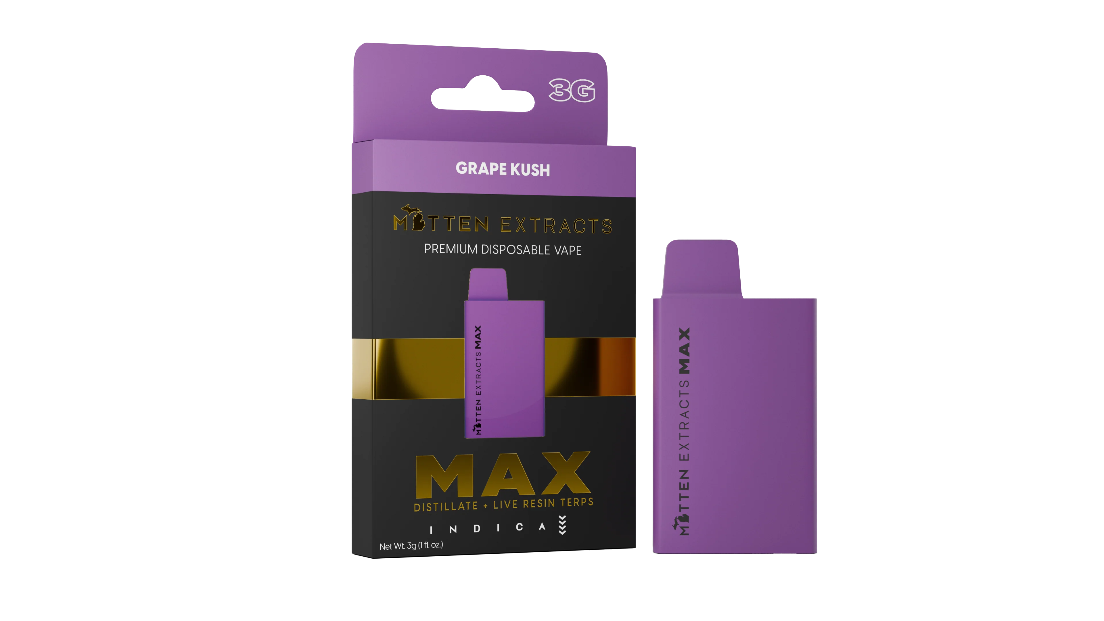 Photograph of product: MITTEN EXTRACTS MAX | GRAPE KUSH - PLUS DISPOSABLE Oui'd