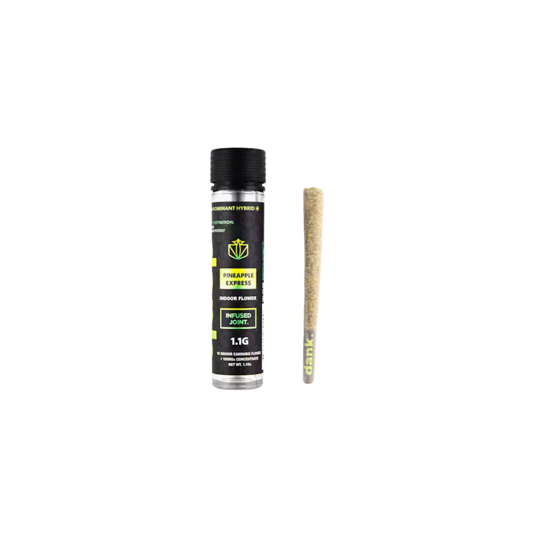 Photograph of product: Dank | Infused Preroll | Oui'd-Hybrid | Pineapple Express | Indoor Flower | 1.1g