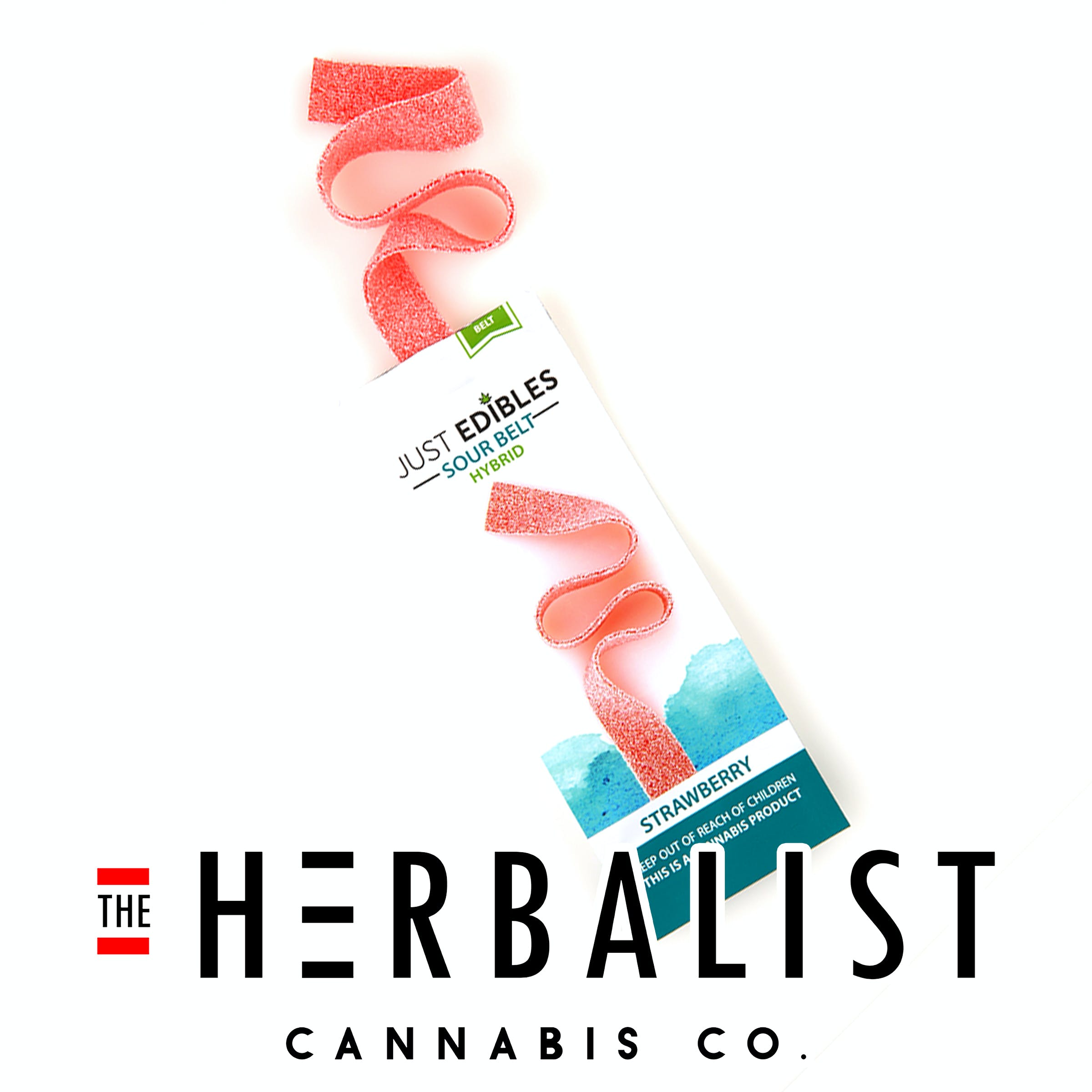 Photograph of product: Just Edibles Gummy Belts 200mg Strawberry