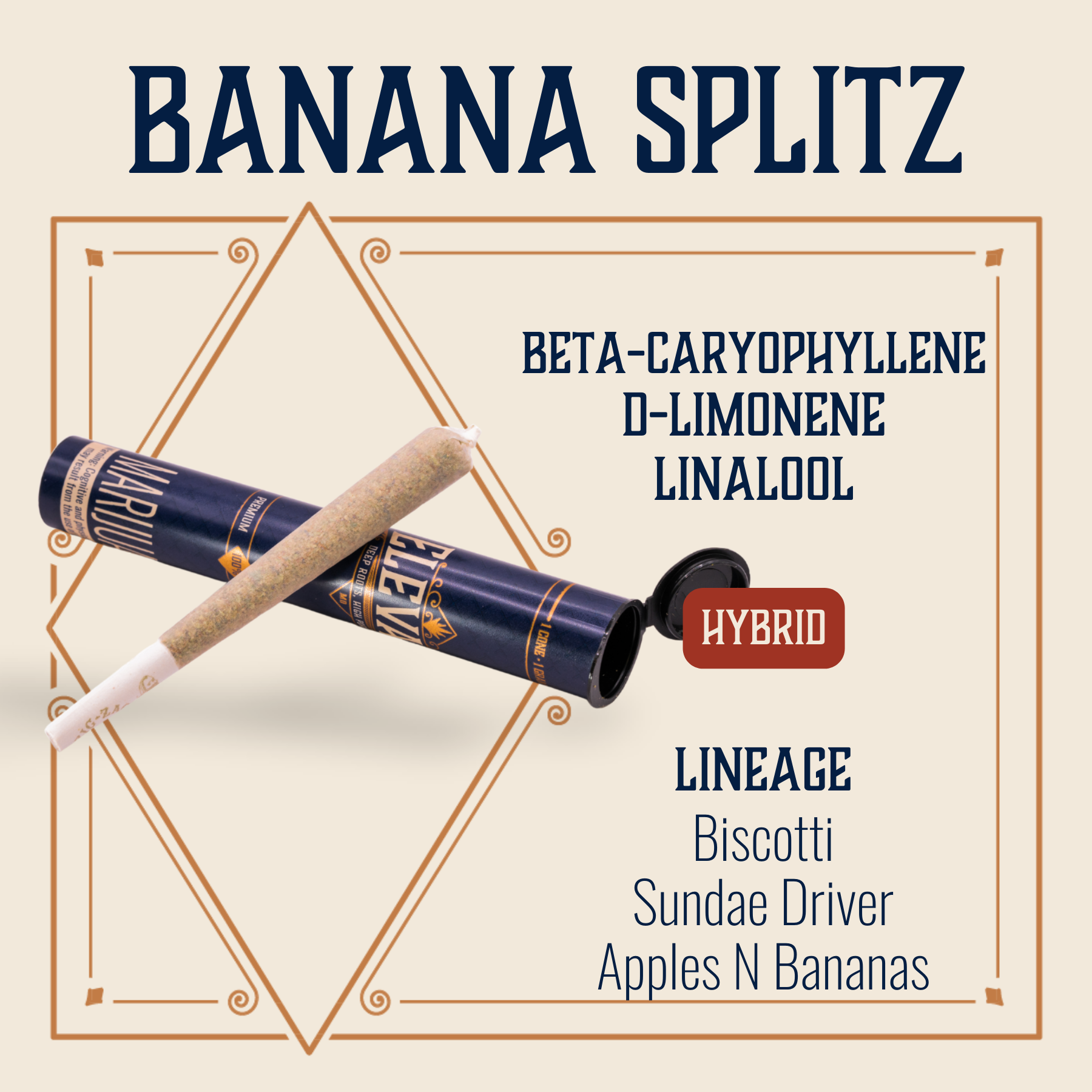 Photograph of product: Banana Splitz Pre-Roll | 1g
