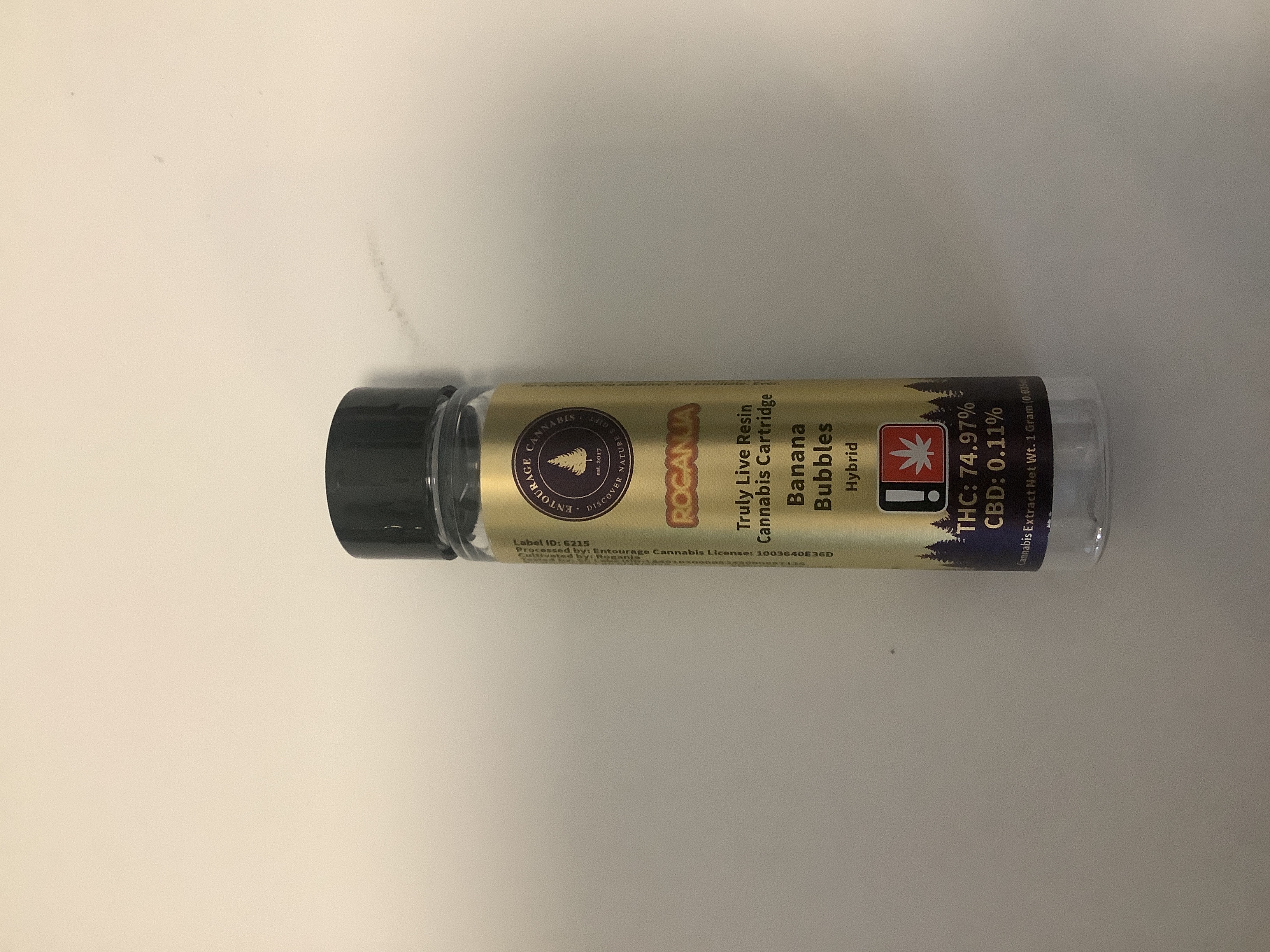 Photograph of product: Entourage Oui'd - BANANA BUBBLES - Live Resin Cartridge - (1g) - H