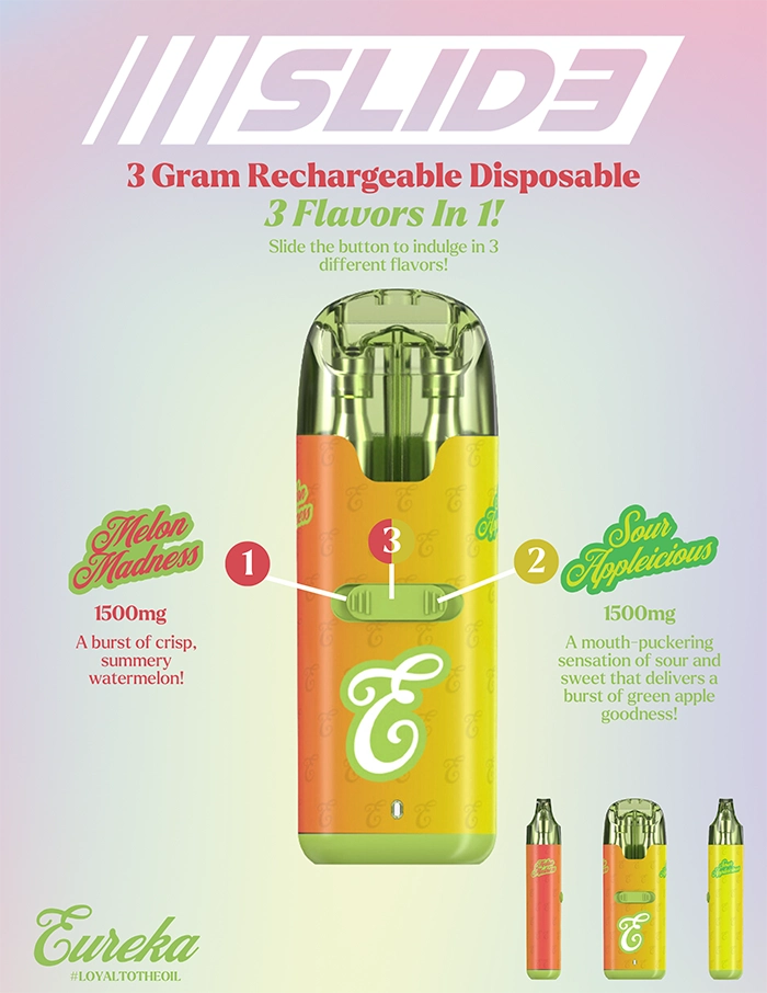 Photograph of product: Eureka - Melon Madness/Sour Applelicious - Slide 3-in-1 Disposable Vape