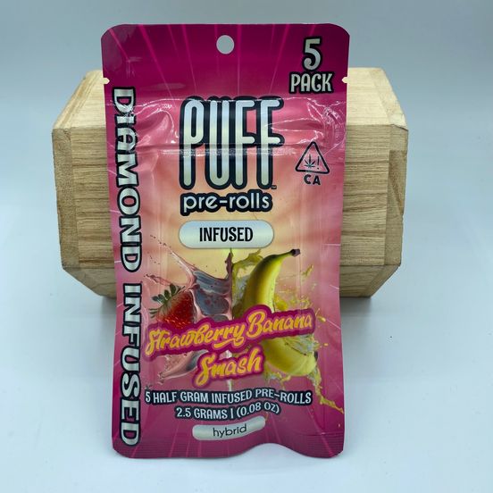 Photograph of product: Puff - Strawberry Banana Smash 2.5g Multipack Infused Preroll - 