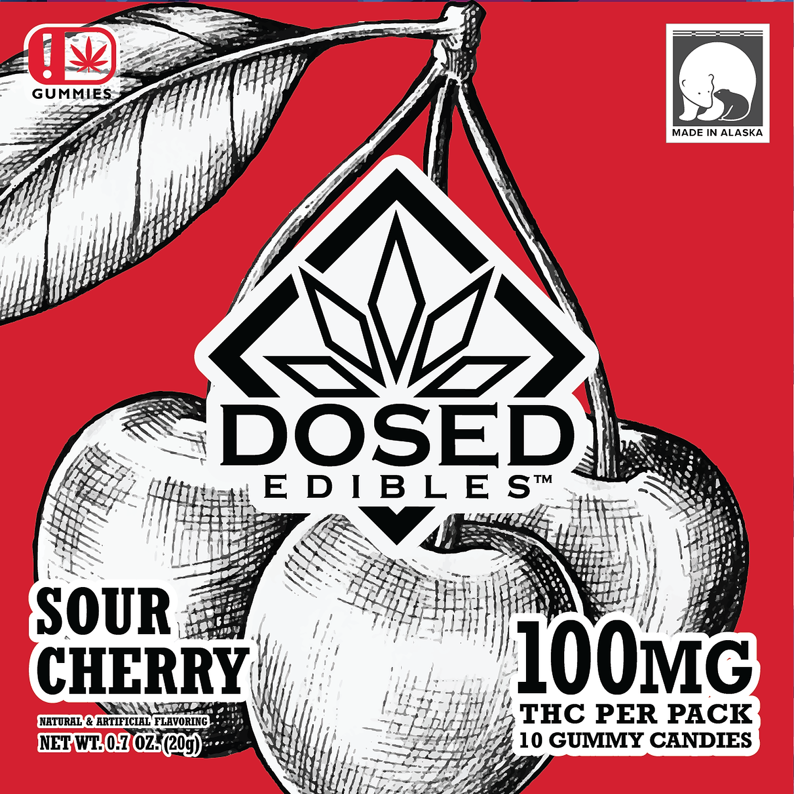 Photograph of product: Sour Cherry 100mg Gummies By Dosed Edibles
