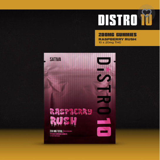Photograph of product: Distro 10 200mg Gummies | Raspberry Rush - Oui'd