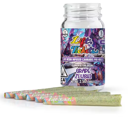 Photograph of product: Grape Zlushi (H) Live Resin 5pk INFUSED PREROLLS - Lift Ticket