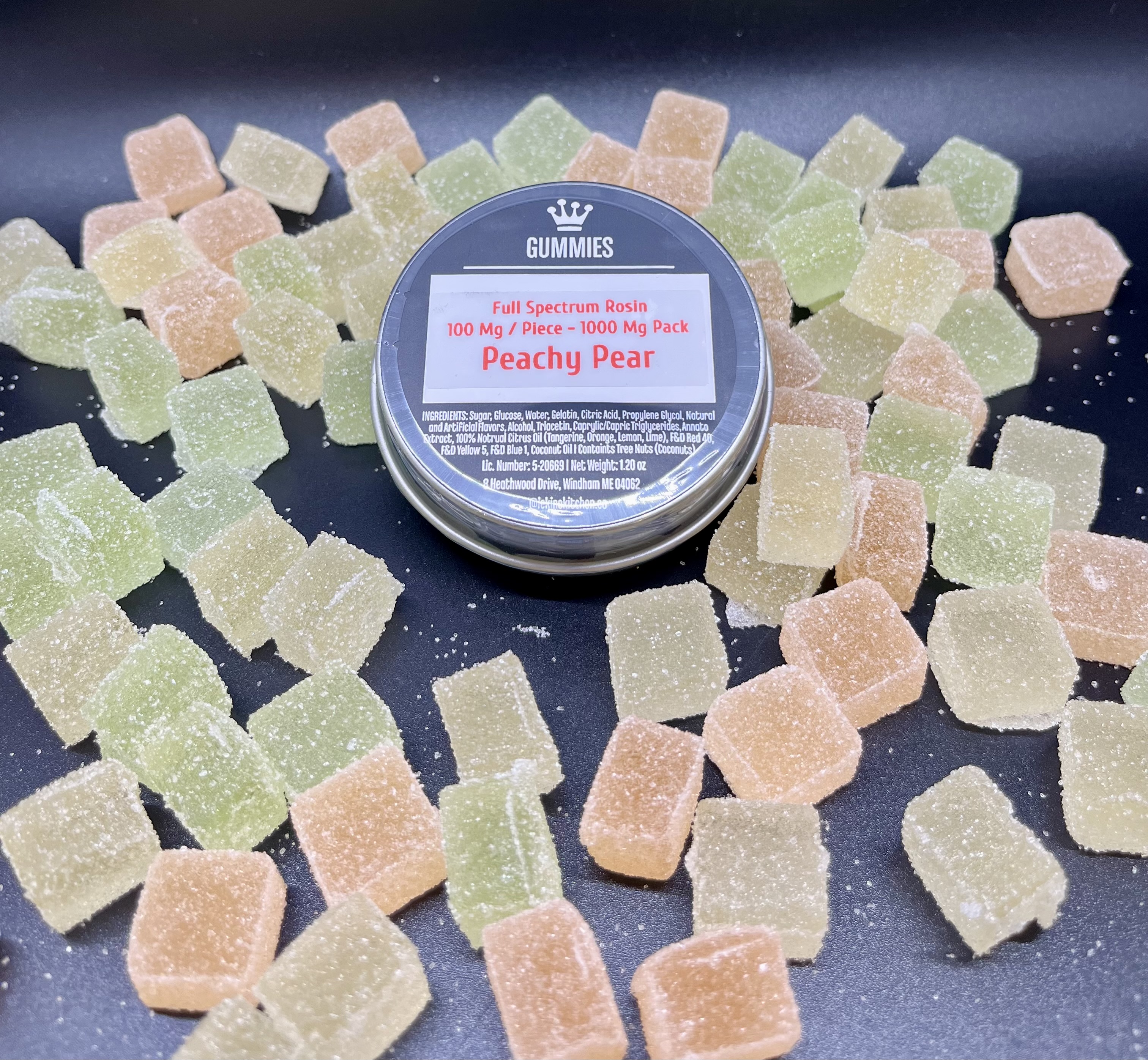 Photograph of product: Undertow x Le Kine Kitchen: Peachy Pear 100mg/ au chocolat Rosin Gummies