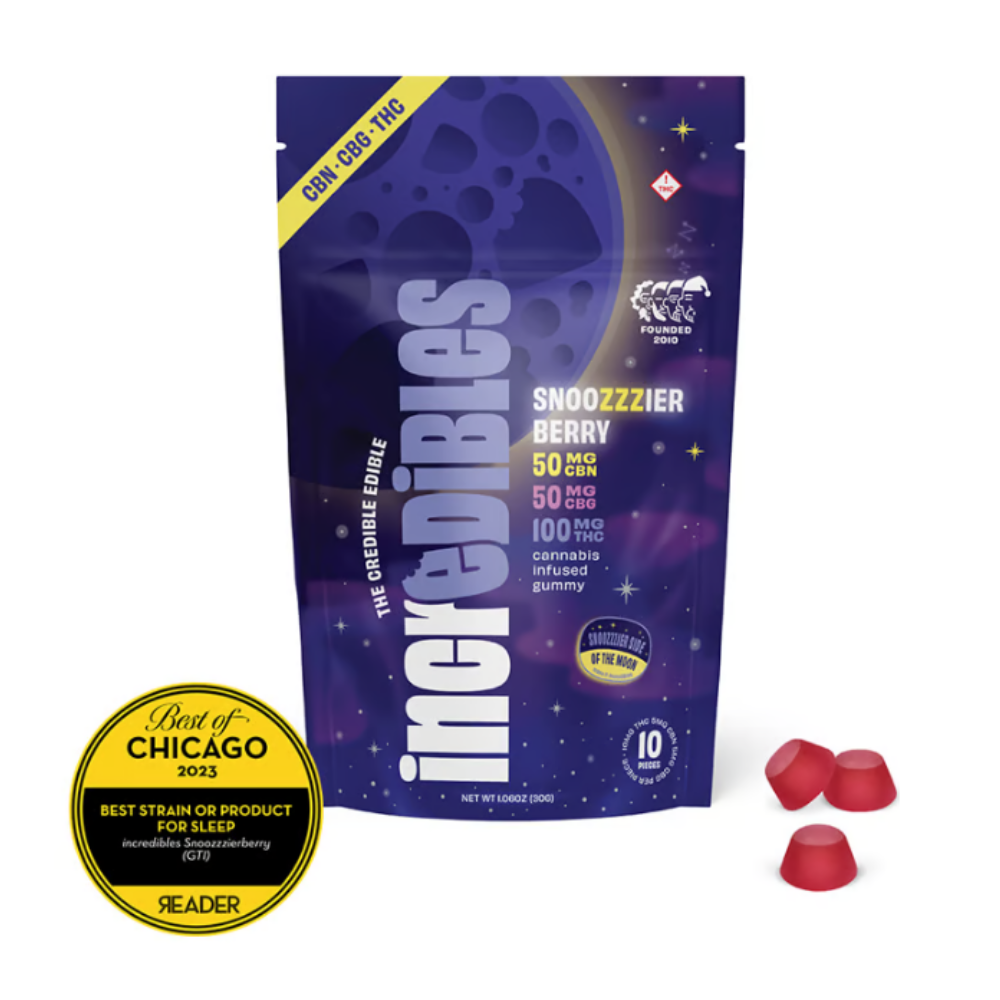 Photograph of product: Incredibles | Snoozzzierberry 2:1:1 TH-oui:CBN:CBG 10pk | 100mg
