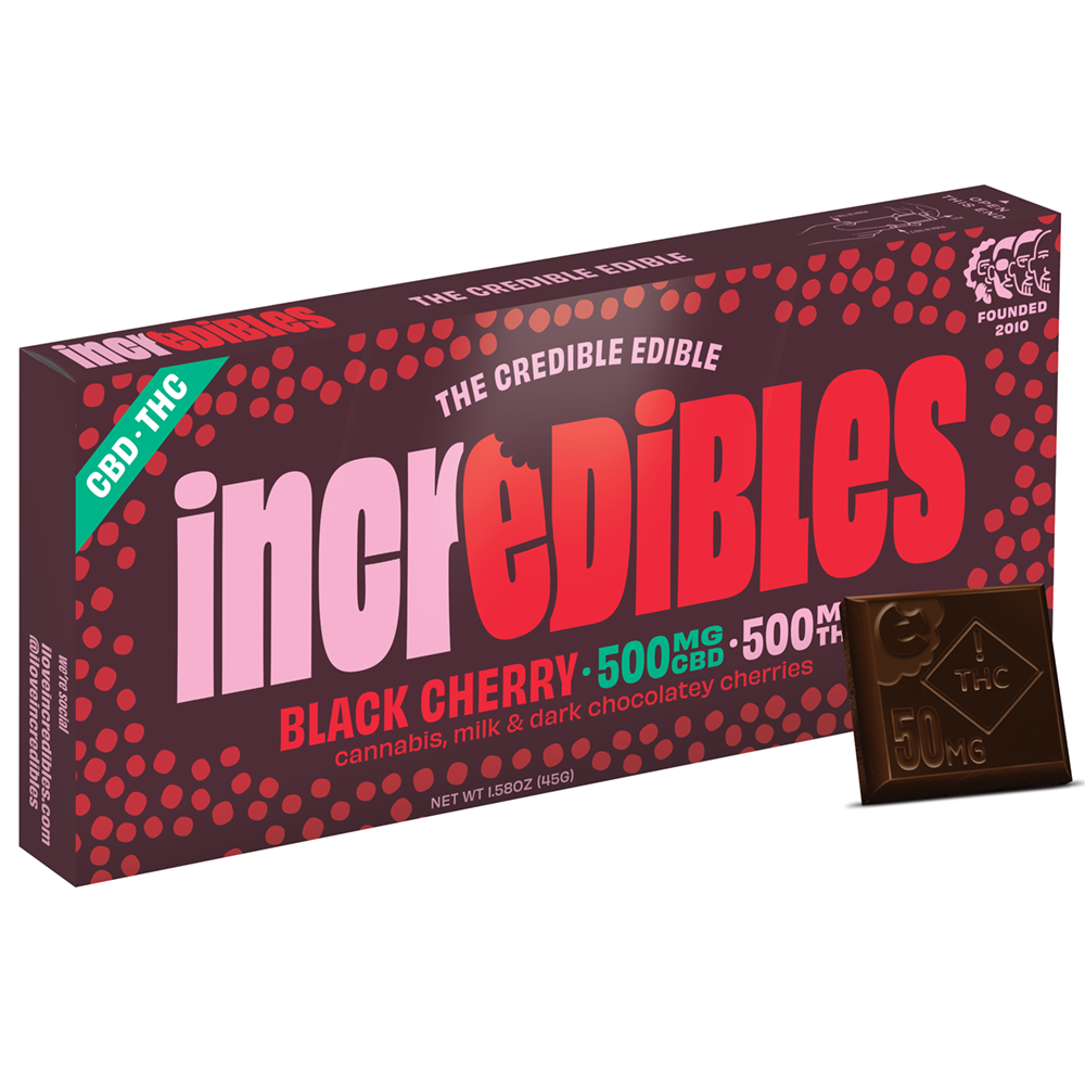 Photograph of product: Incredibles - Chocolate Bar - Black Cherry 1:1 TH-oui:CBD - 10ct (100mg)