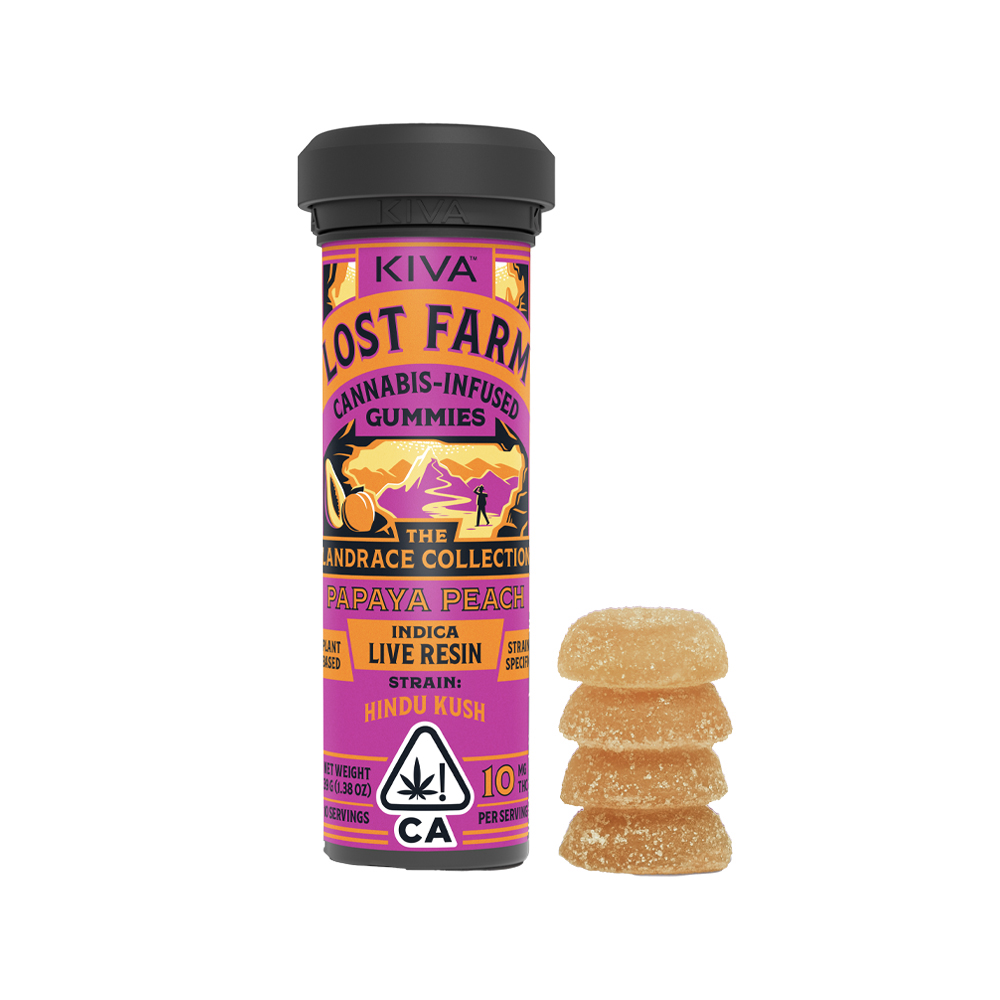 Photograph of product: LOST FARM PAPAYA PEACH HINDU KUSH RESIN GUMMIES [10 CT]