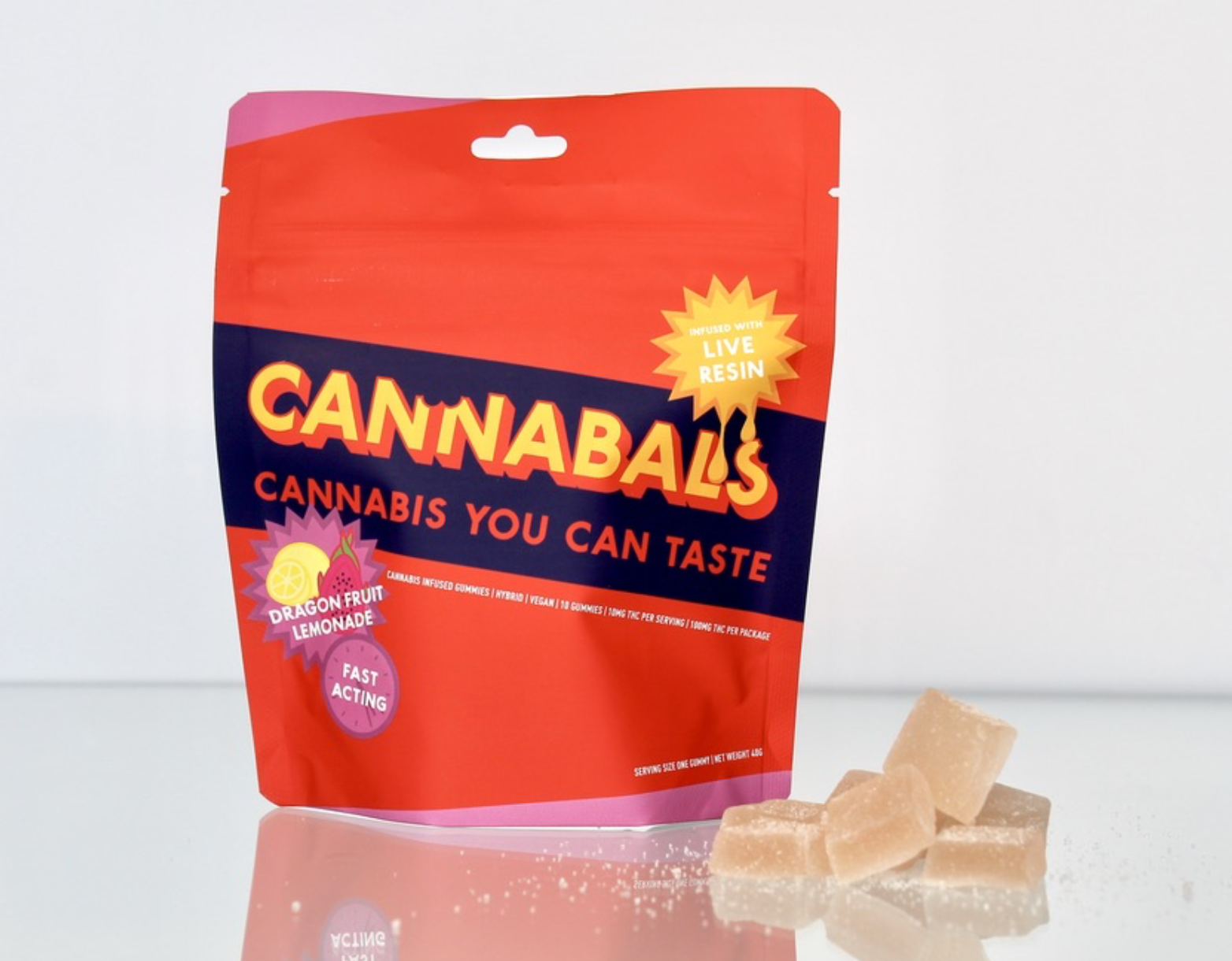 Photograph of product: Cannabals | Dragon Fruit Lemonade | Live Resin Fast-Acting | 100mg | 10ct