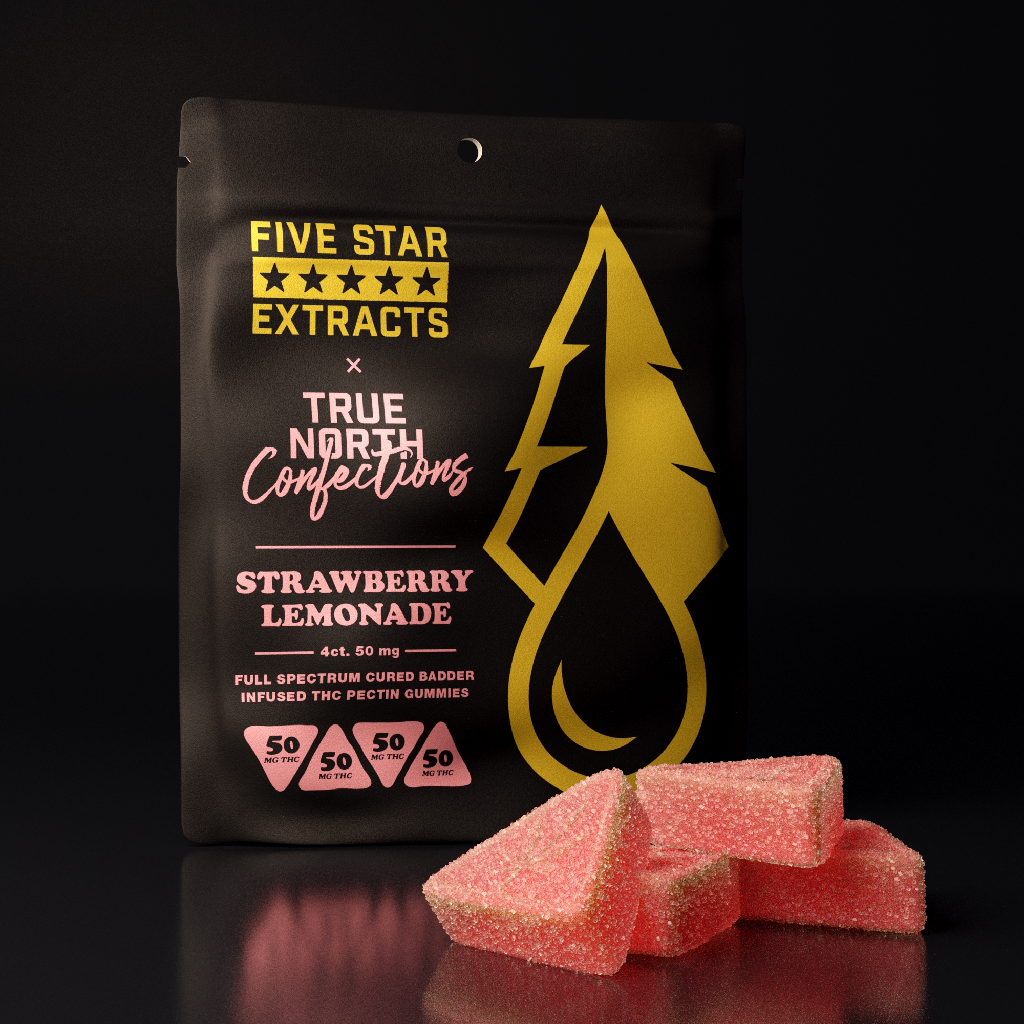Photograph of product: Five Star Extracts - Gummies - 200mg 4x50mg - Full Spectrum - Strawberry Lemonade