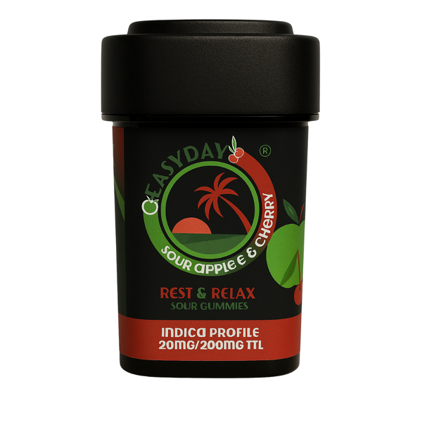 Photograph of product: Easyday Edibles: Rest & Relax Chews: Sour Apple Cherry 20mg (200mg/10pk)