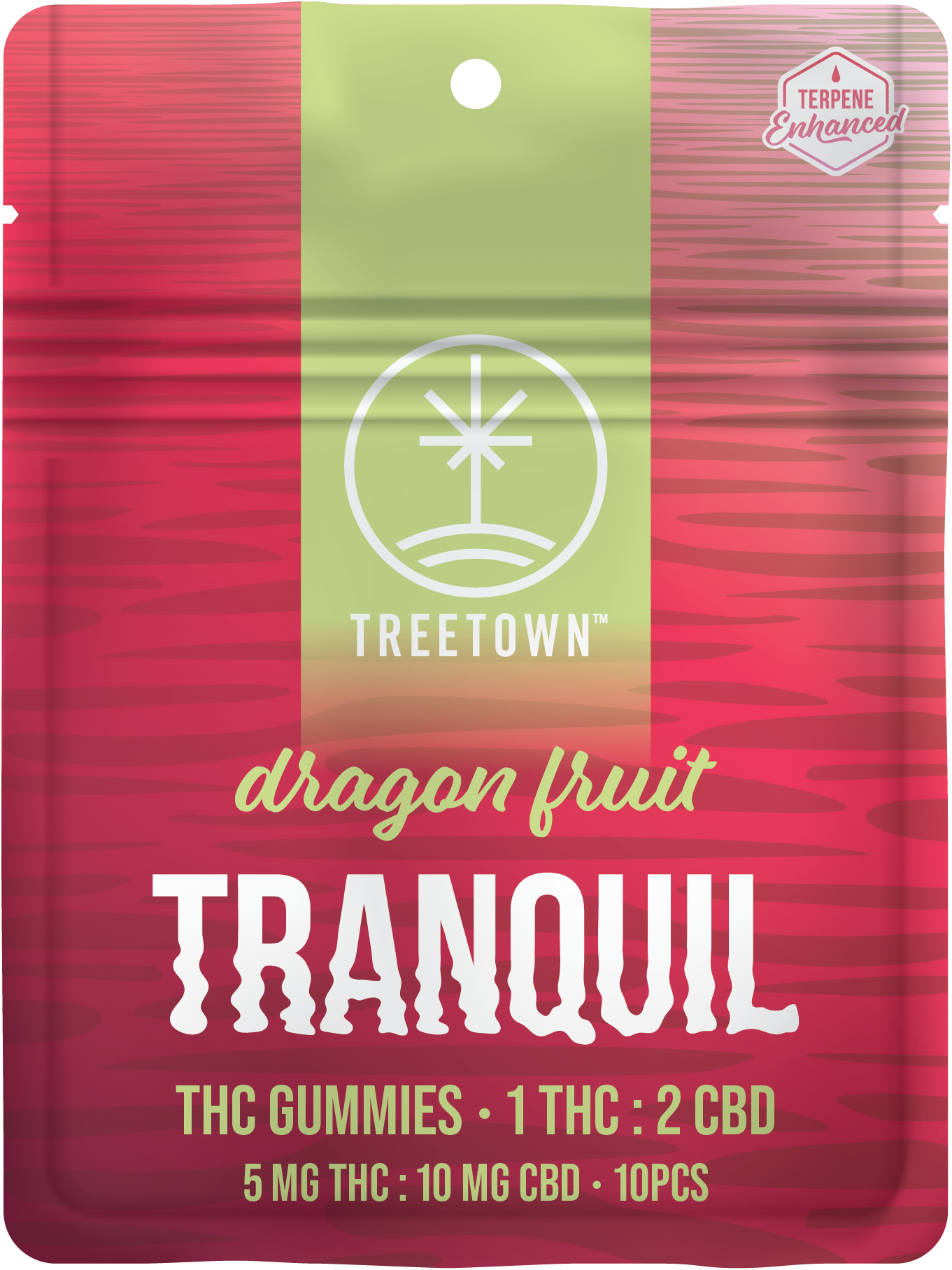Photograph of product: 1:2 Dragon Fruit Tranquil | 5mg TH-oui x 10mg CBD | 10pk | TreeTown