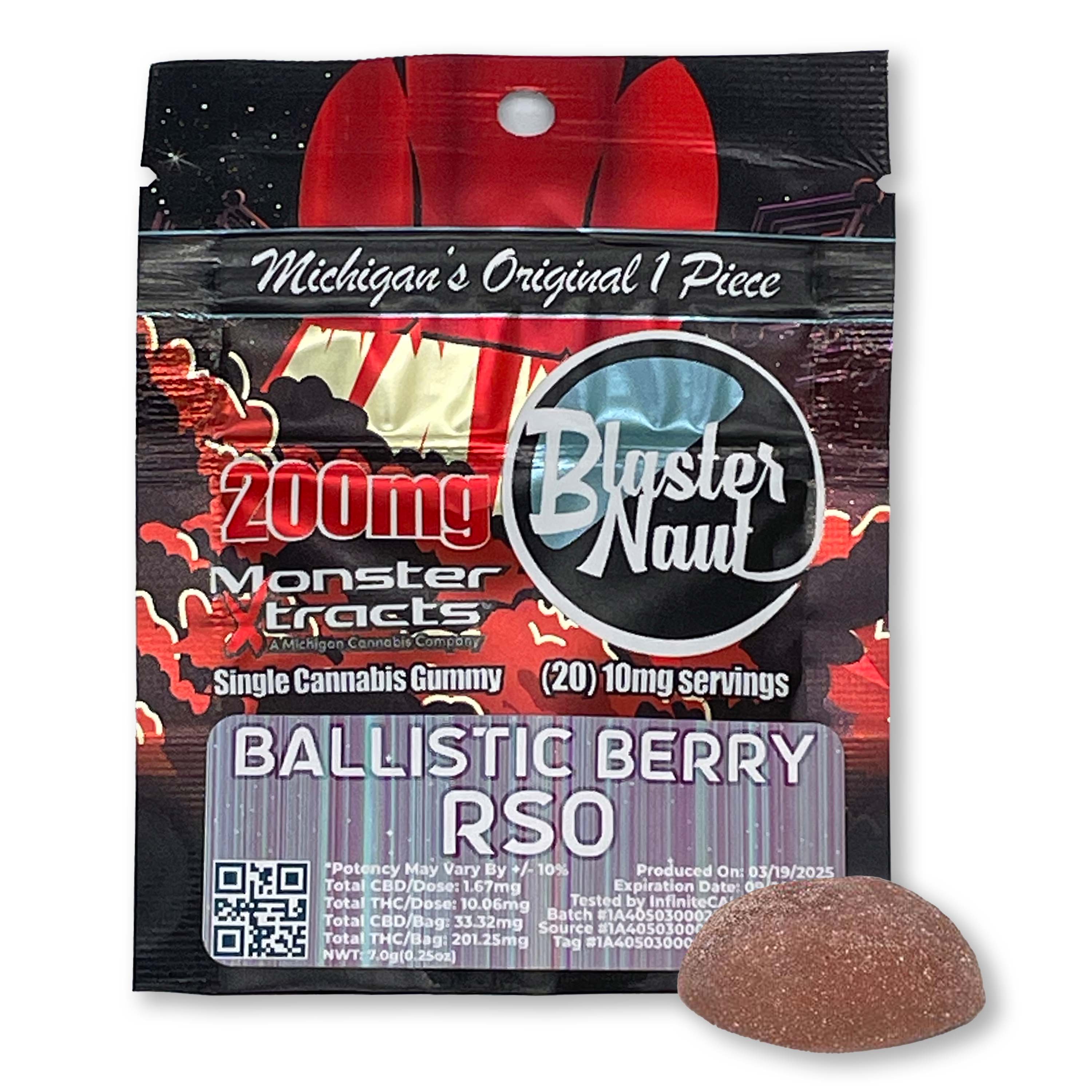 Photograph of product: Blaster Naut - Ballistic Berry RSO Gummy - 200mg