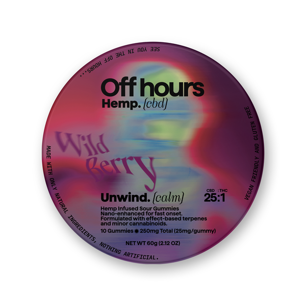 Photograph of product: Off Hours - Unwind (hemp) - 25mg CBD - 1mg TH-oui