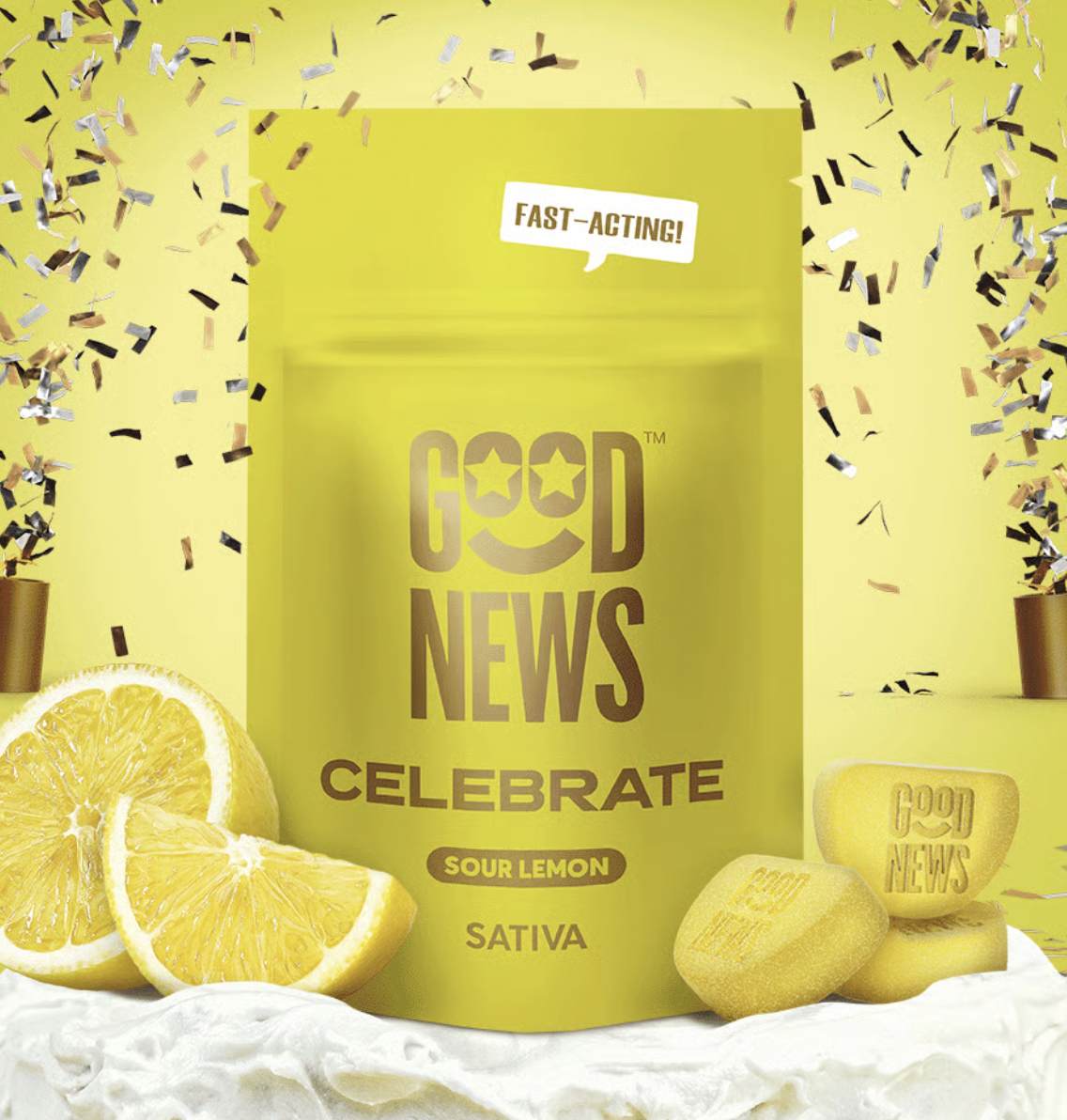 Photograph of product: Good News 100mg Gummies - Celebrate Sour Lemon 10 x 10mg
