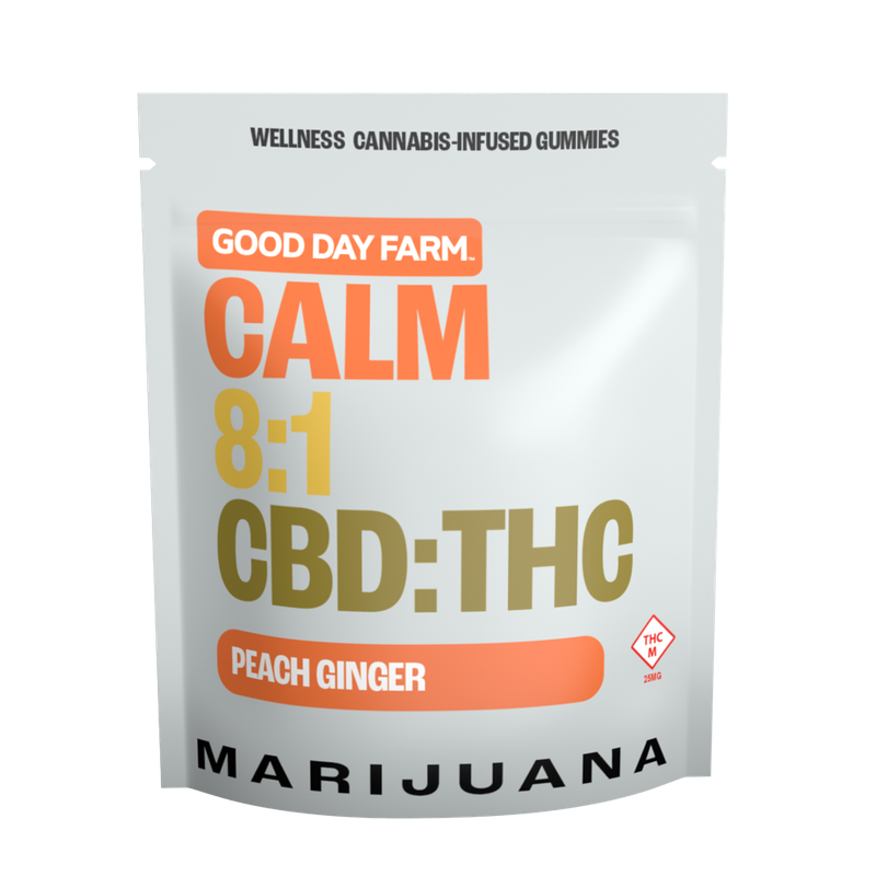 Photograph of product: CALM 8:1 Peach Ginger Gummies | 400mg CBD : 50mg TH-oui | 10pk