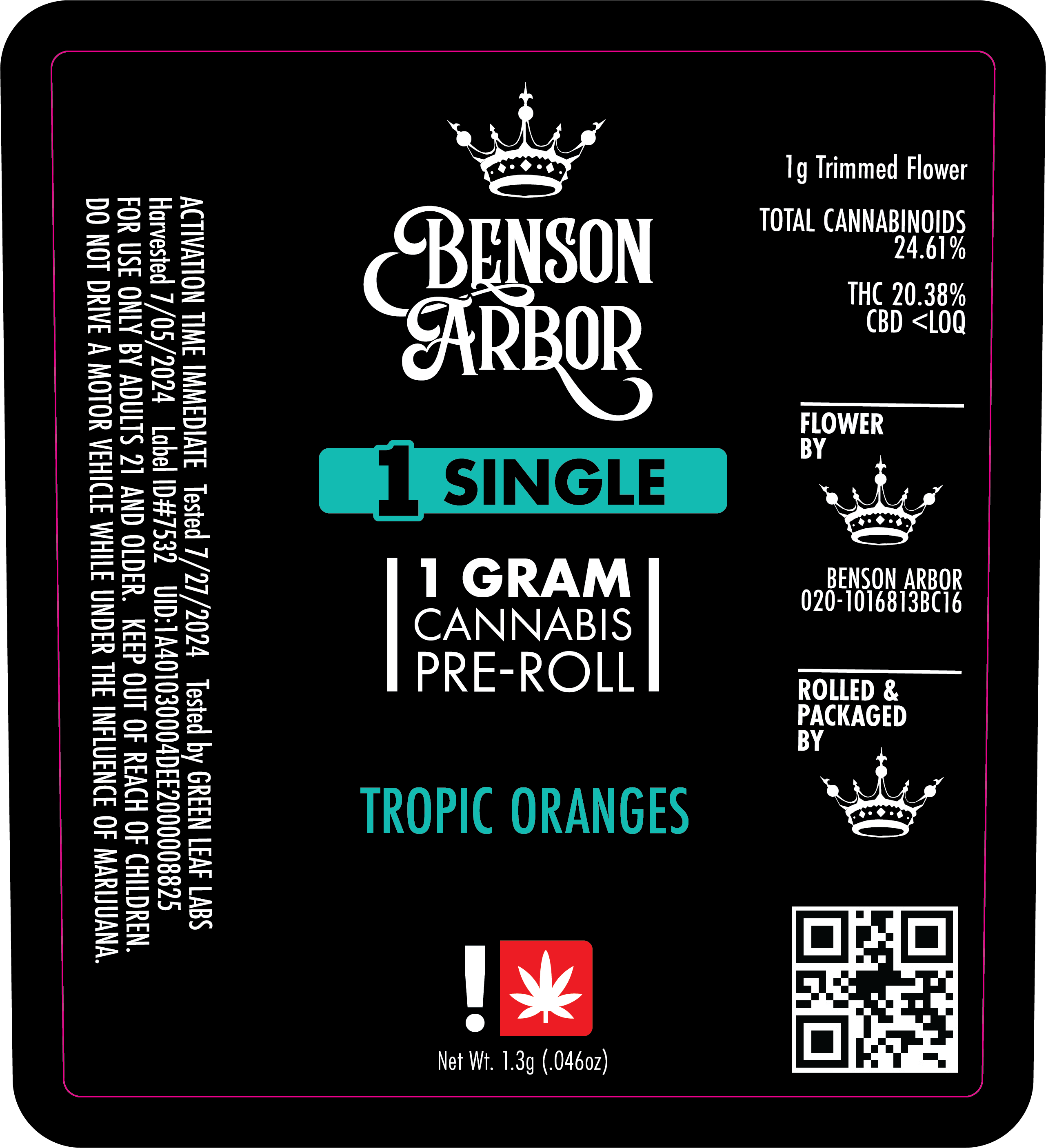Photograph of product: Benson Arbor - Tropic Oranges Pre-Roll (S)