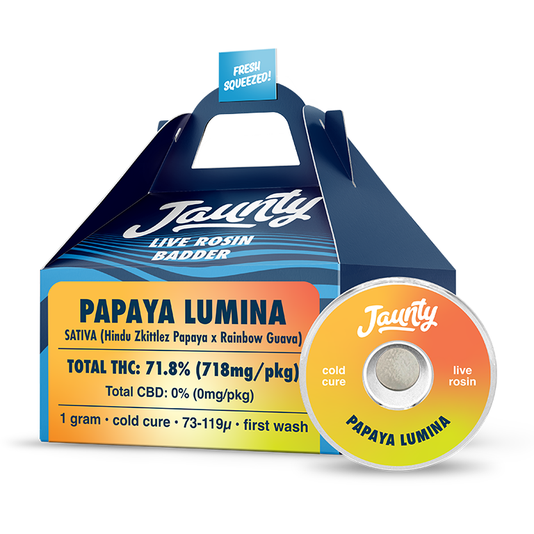 Photograph of product: Jaunty Concentrate Live Rosin Badder Papaya Lumina 71.8% Live Rosin Badder  Oui'd 1g