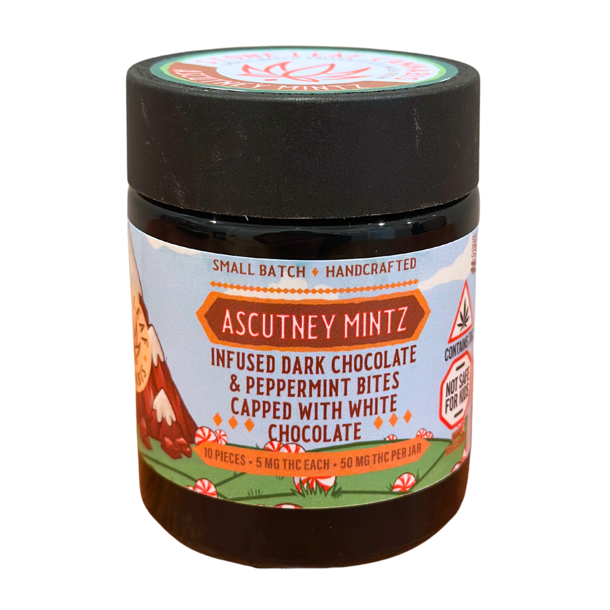 Photograph of product: Ascutney Mintz | 5MG TH-oui Peppermint Dark Chocolate Bites