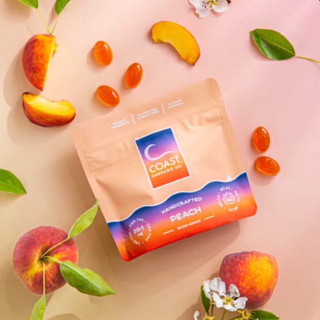 Photograph of product: Gummies - Peach 20:1 (CBD:TH-oui) - 100mg - Coast