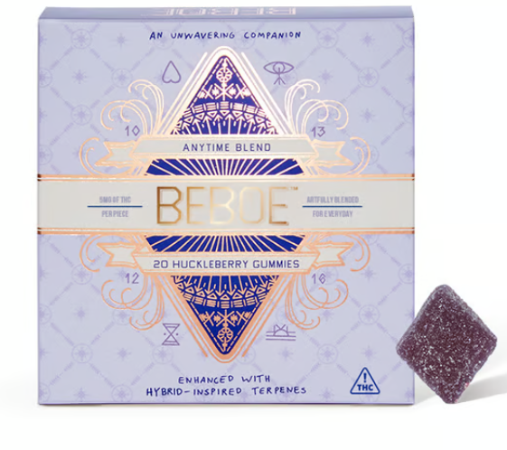 Photograph of product: Beboe Anytime Huckleberry 100mg 20pk Gummies