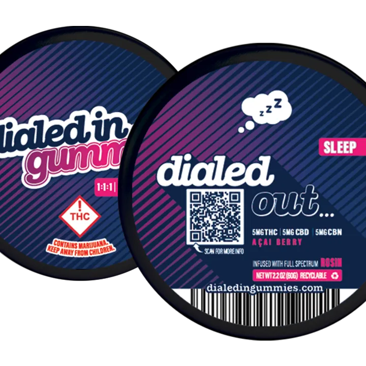 Photograph of product: Dialed Out 1:1:1 Live Rosin Gummy Infused Multipack 100mg