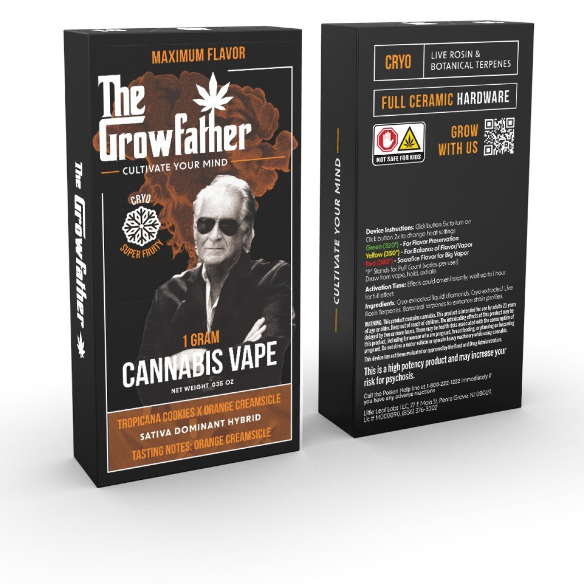 Photograph of product: The Growfather Vape Disposable 1g- Tropicana Cookies x Orange Creamsicle (Cryo Liquid Diamond)