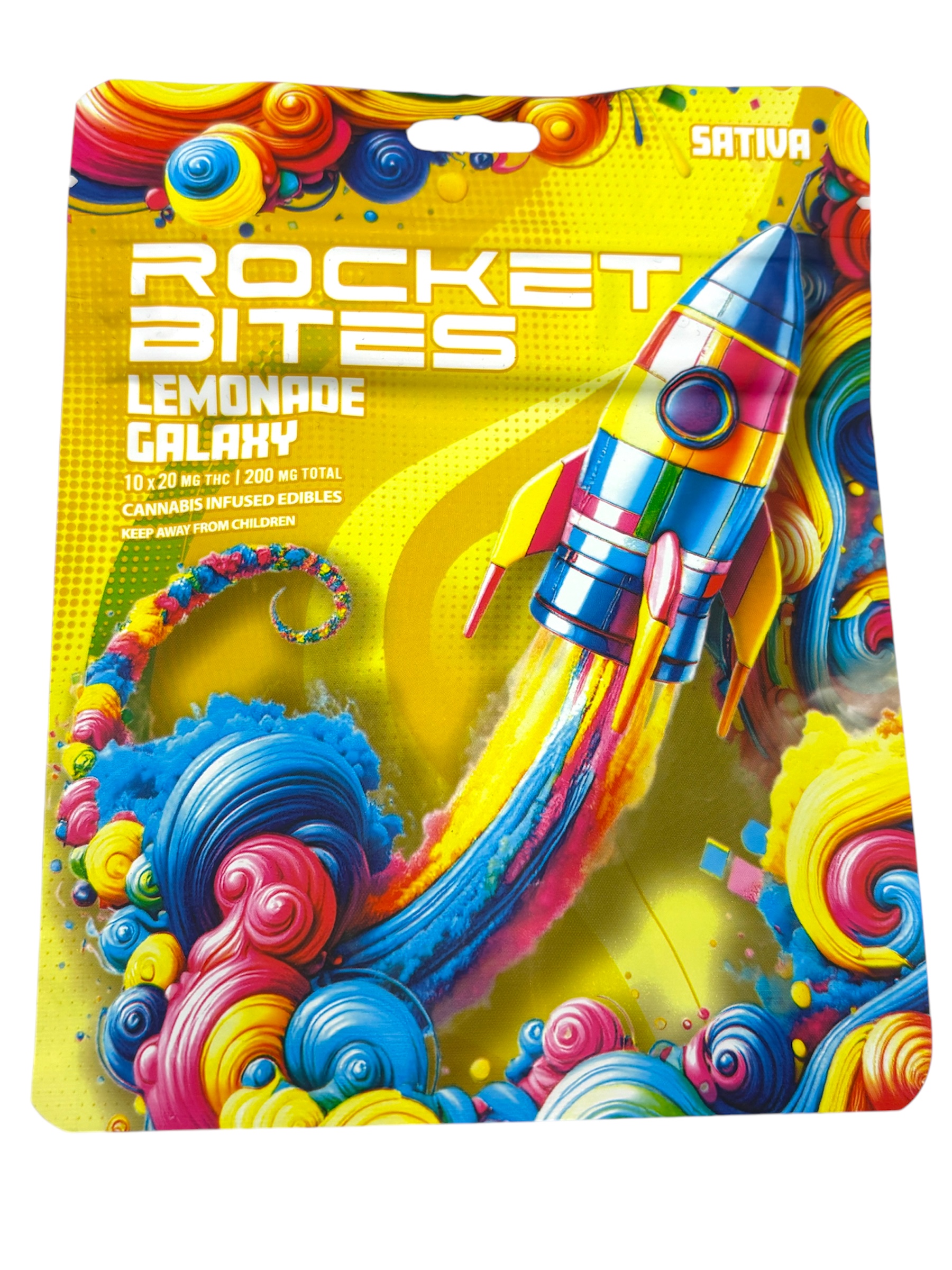 Photograph of product: Rocket Bites Lemonade Galaxy Gummies 200mg Rec