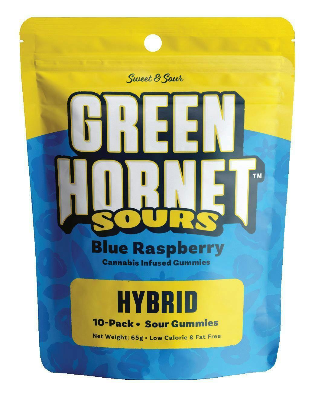 Photograph of product: Green Hornet - Sour Blue Raspberry - 100 mg / 10 count bag