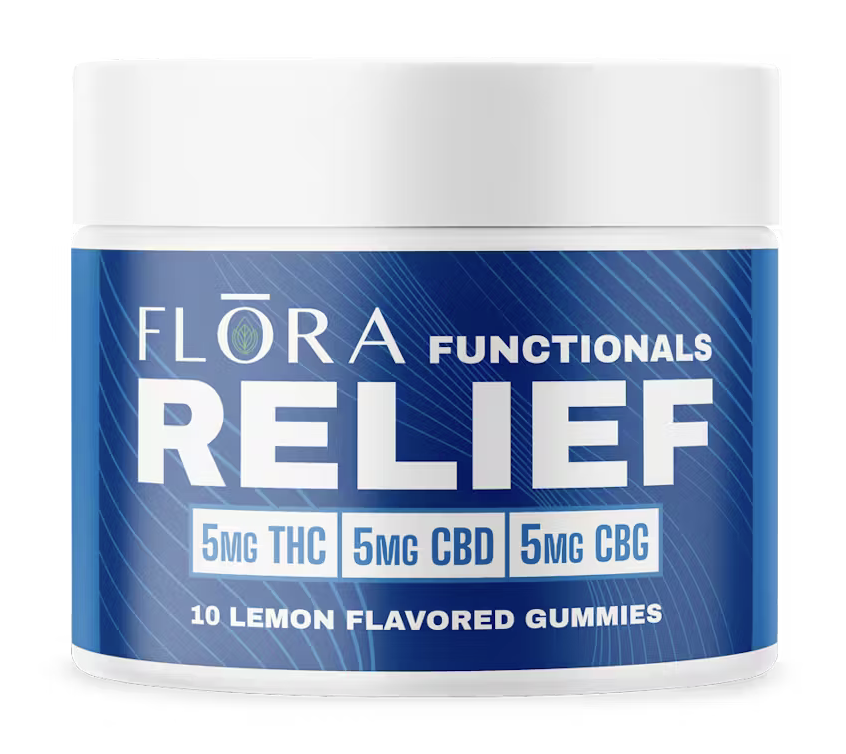 Photograph of product: Flora - Functionals Relief Lemon - 5mg TH-oui + 5mg CBD + 5mg CBG