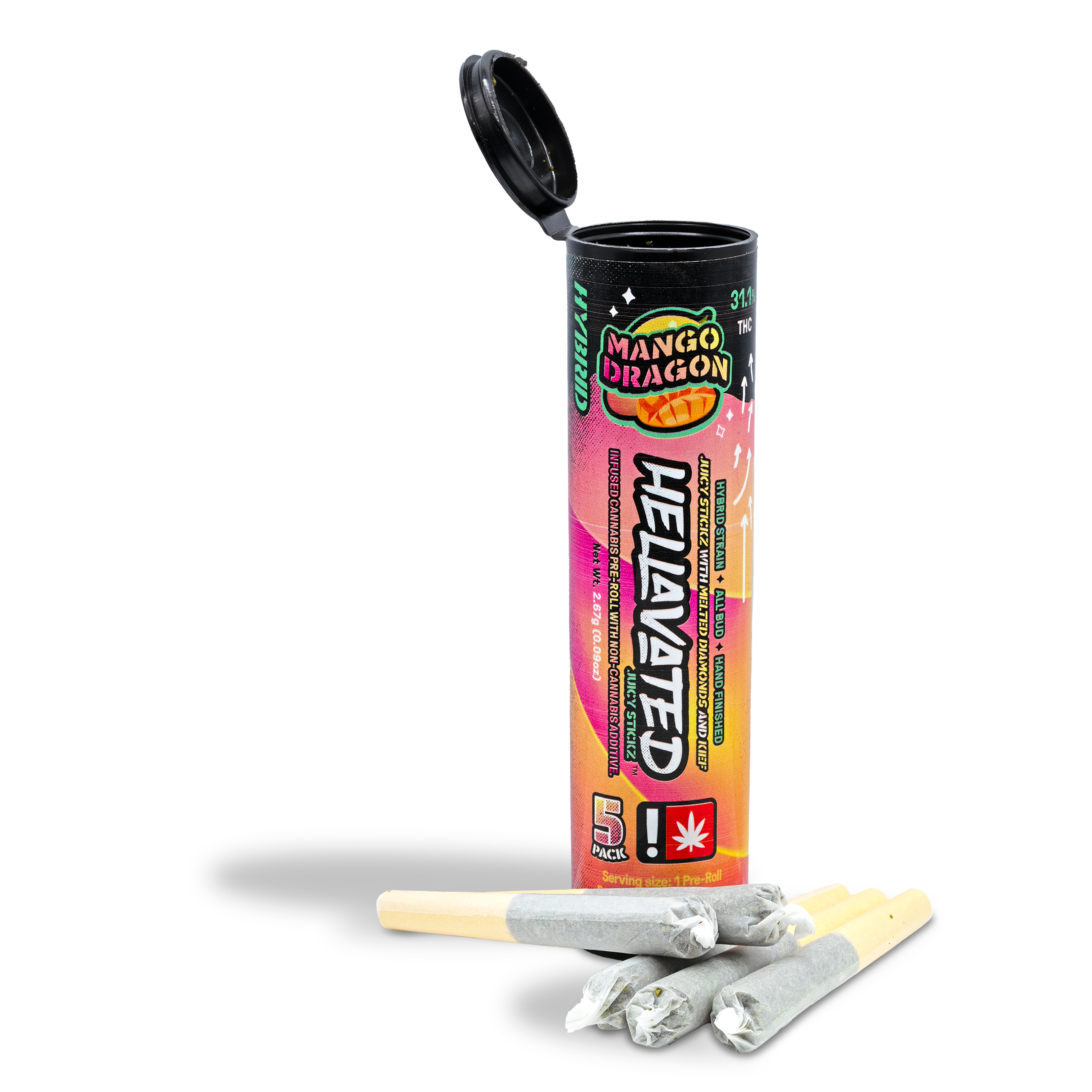 Photograph of product: Hellavated - Mango Dragon Infused + Flavored Pre-Roll 5pk - 2.67g