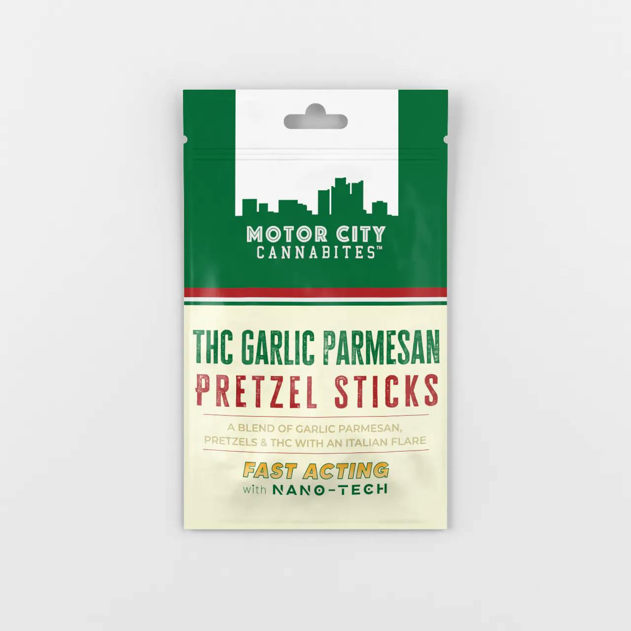 Photograph of product: Motor City Cannabites - 200mg Fast Acting Pretzel Sticks - Garlic Parmesan