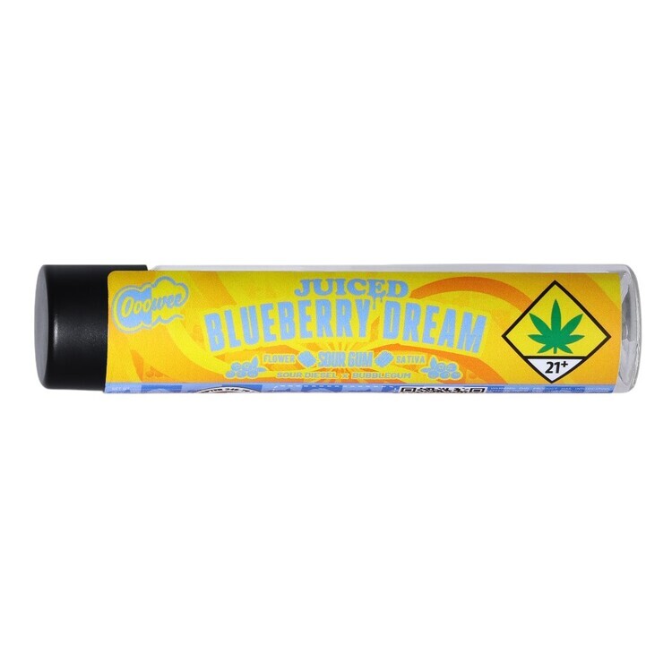 Photograph of Product: Blueberry Dream x Sour Gum Juiced Infused Preroll (Ooowee)