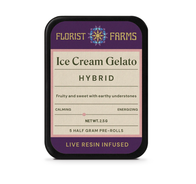 Photograph of product: Florist Farms Ice Cream Gelato Live Resin Infused Preroll .5g 5pk